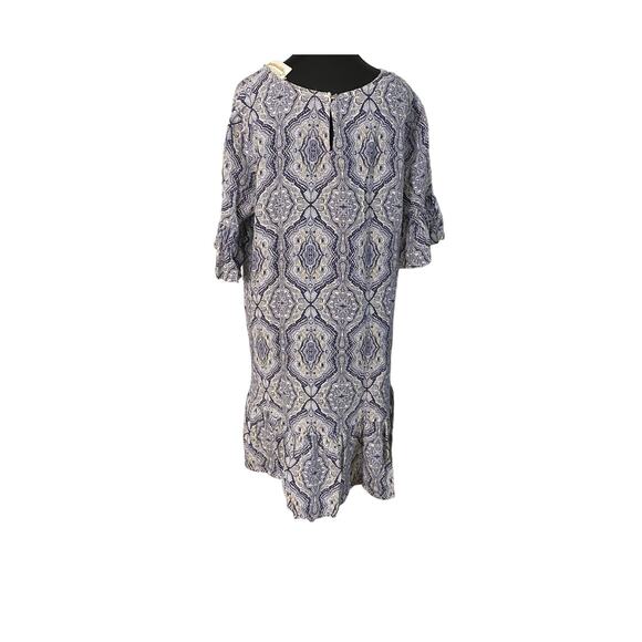 Vanessa Alexandra Linen Dress Blue White Ruffle Hem Fall Layering Large Italy - Picture 2 of 8